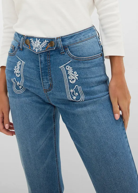 Jeans bootcut bavaresi con ricami, vita media, bonprix