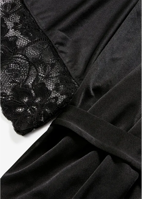 Kimono in satin con pizzo, bonprix