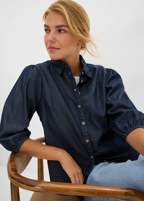Camicia di jeans con maniche a sbuffo in cotone biologico, bonprix