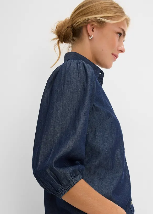 Camicia di jeans con maniche a sbuffo in cotone biologico, bonprix