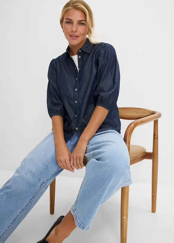 Camicia di jeans con maniche a sbuffo in cotone biologico, bonprix