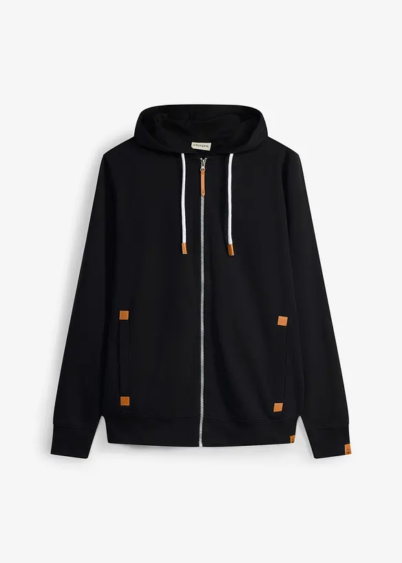 Felpa con zip, cappuccio e dettagli in similpelle, bonprix