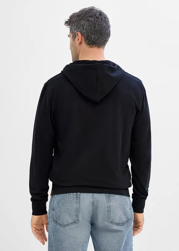 Felpa con zip, cappuccio e dettagli in similpelle, bonprix
