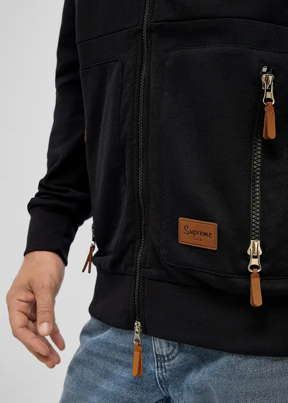 Felpa con zip e cappuccio in misto cotone morbido, loose fit, bonprix
