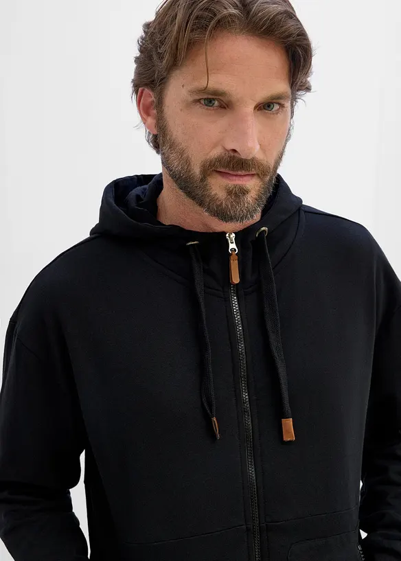 Felpa con zip e cappuccio in misto cotone morbido, loose fit, bonprix