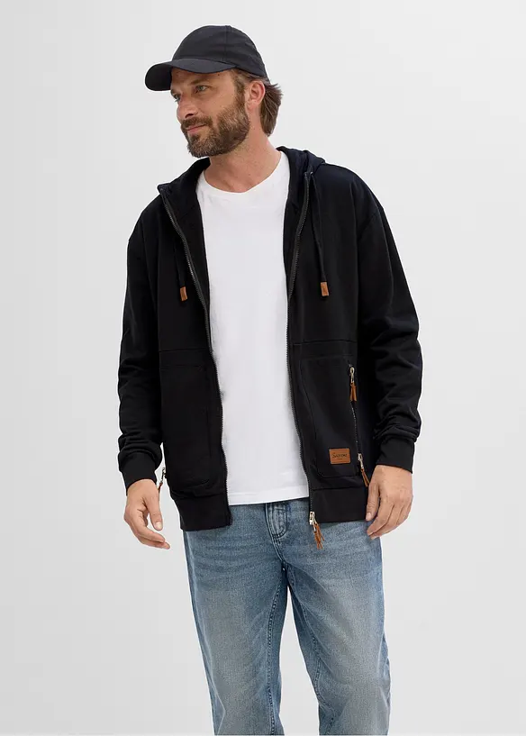 Felpa con zip e cappuccio in misto cotone morbido, loose fit, bonprix