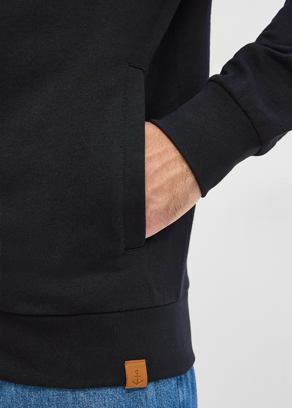 Felpa con zip, colletto dritto e dettagli in similpelle, bonprix