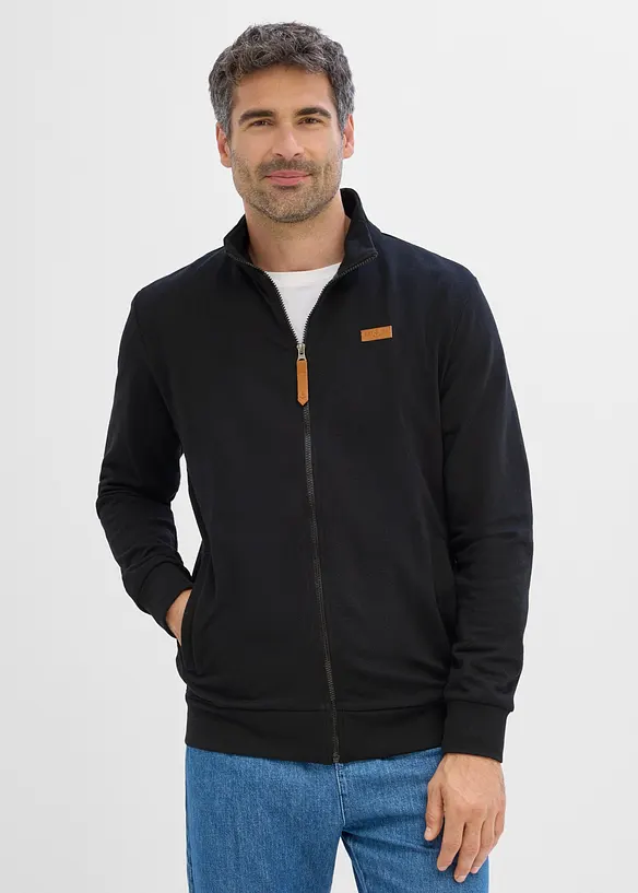 Felpa con zip, colletto dritto e dettagli in similpelle, bonprix