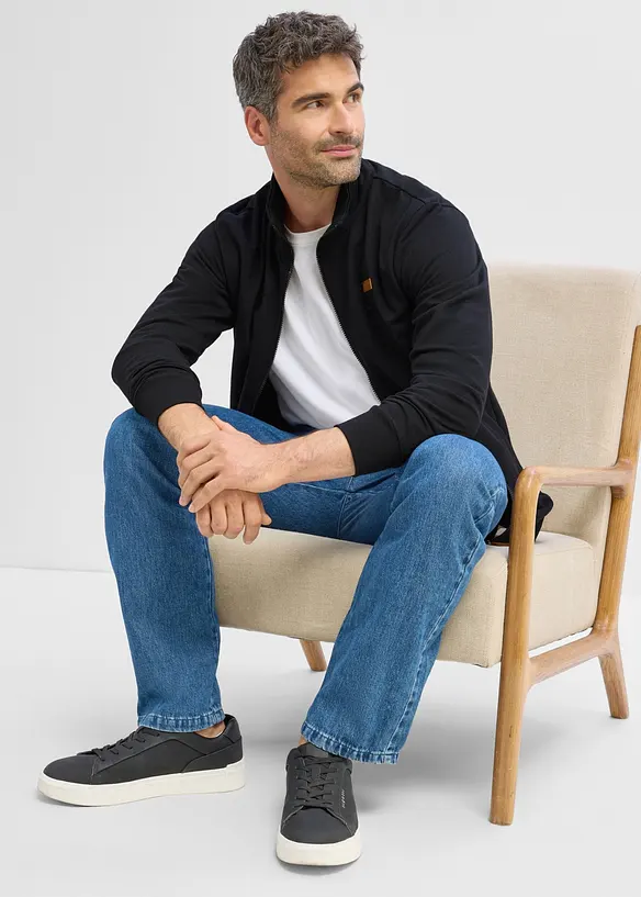 Felpa con zip, colletto dritto e dettagli in similpelle, bonprix