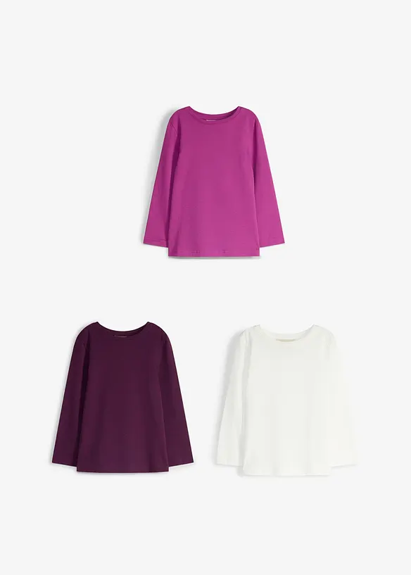 Maglia a maniche lunghe in puro cotone biologico (pacco da 3), bonprix