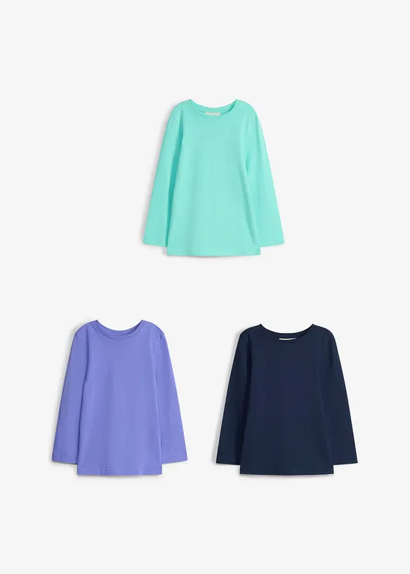 Maglia a maniche lunghe in puro cotone biologico (pacco da 3), bonprix
