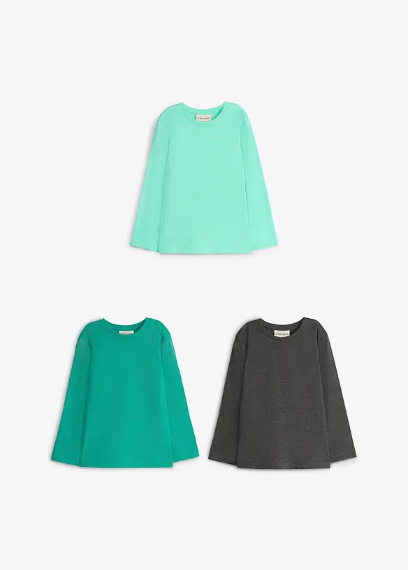 Maglia a maniche lunghe con cotone biologico (pacco da 3), bonprix