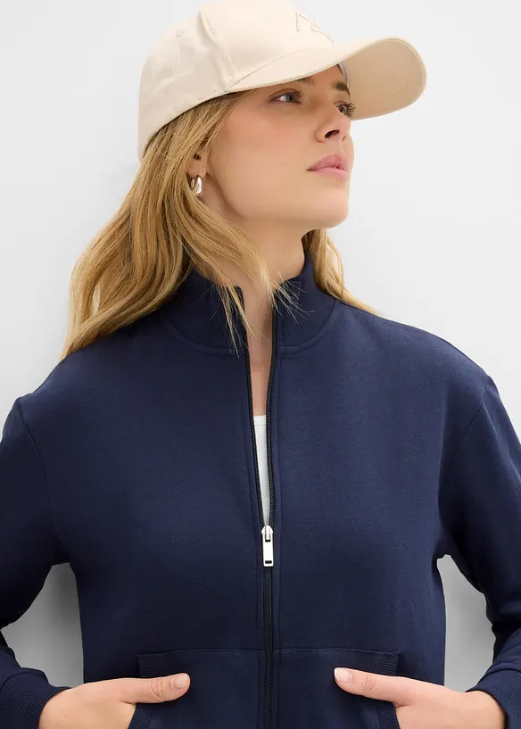 Felpa con zip in puro cotone biologico, bonprix