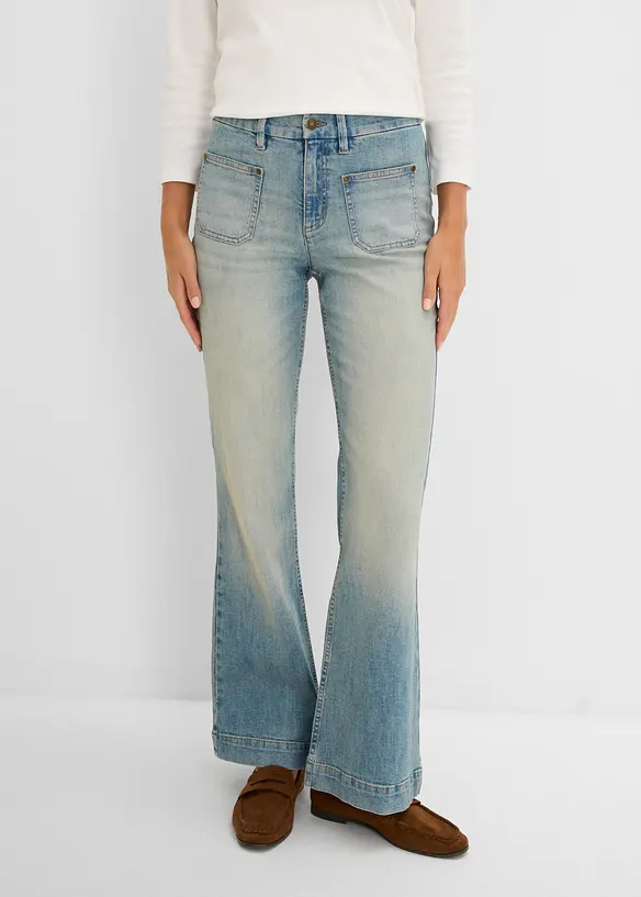 Jeans a zampa, vita media, bonprix