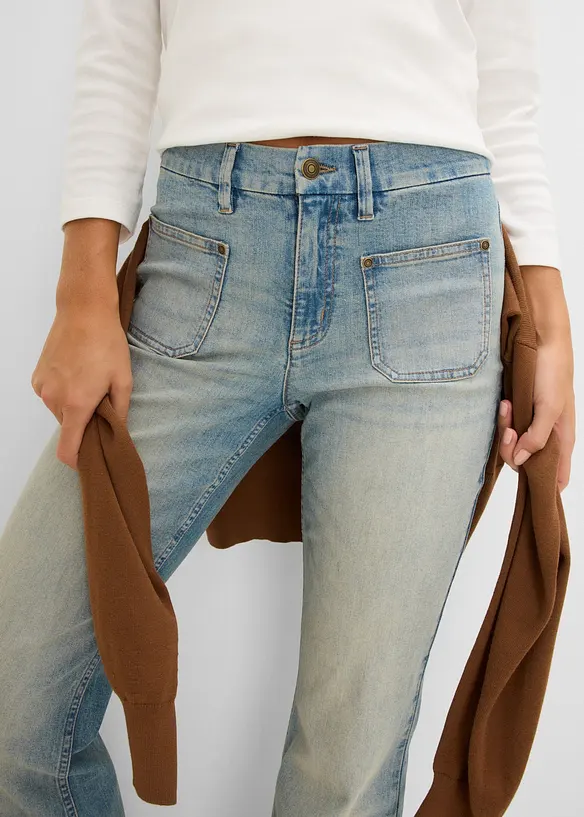 Jeans a zampa, vita media, bonprix