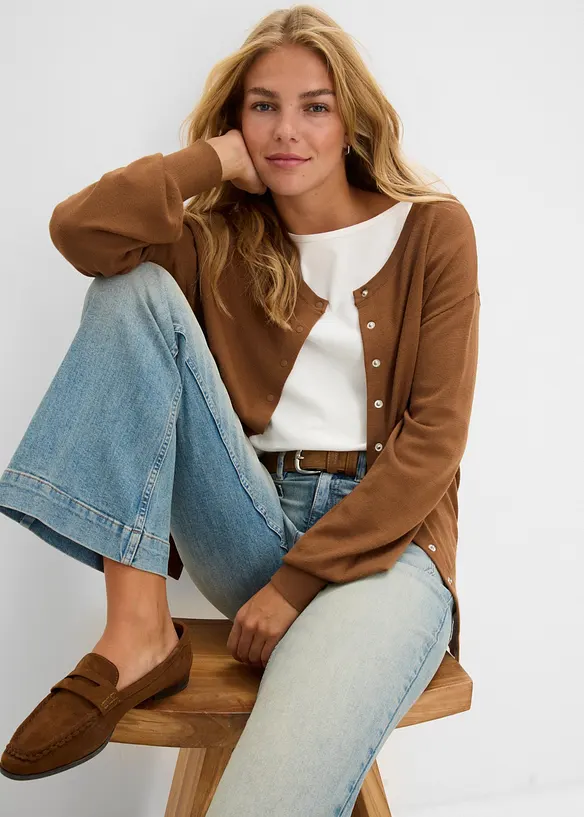 Jeans a zampa, vita media, bonprix