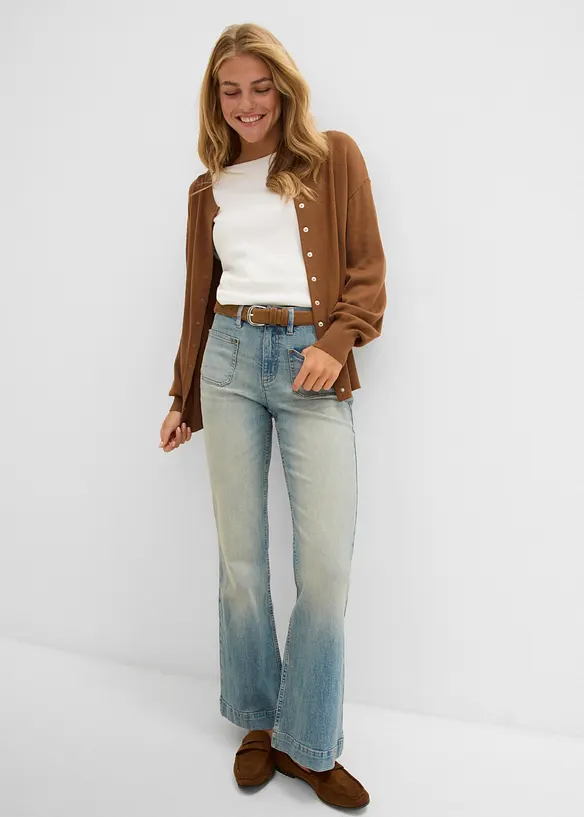 Jeans a zampa, vita media, bonprix