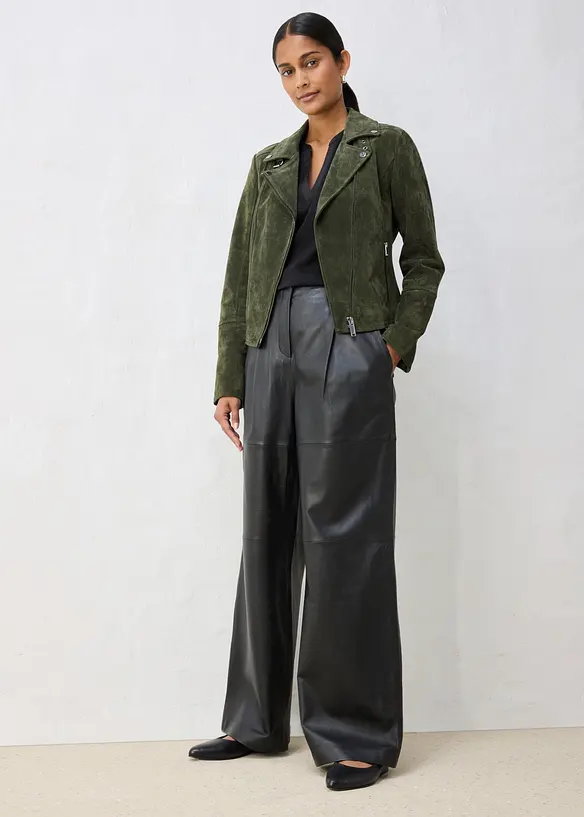 Pantaloni in pelle con pinces, bonprix