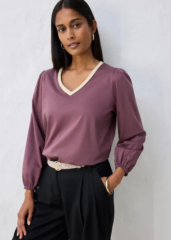 Maglia a maniche lunghe in misto cotone-seta, bonprix