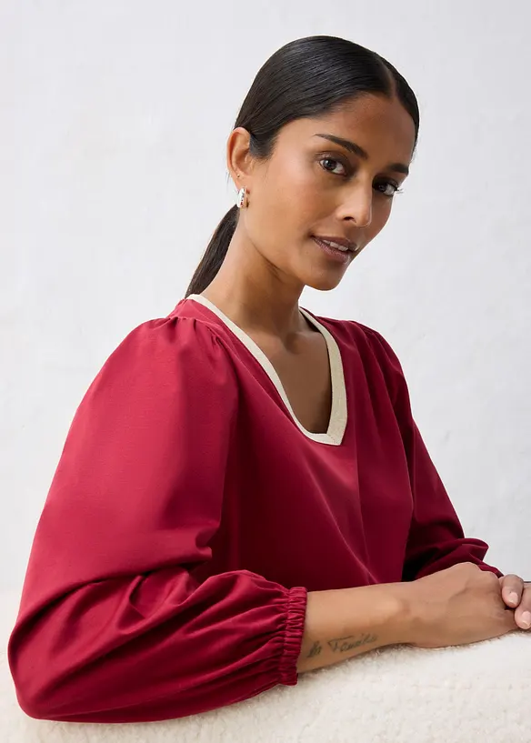 Maglia a maniche lunghe in misto cotone-seta, bonprix