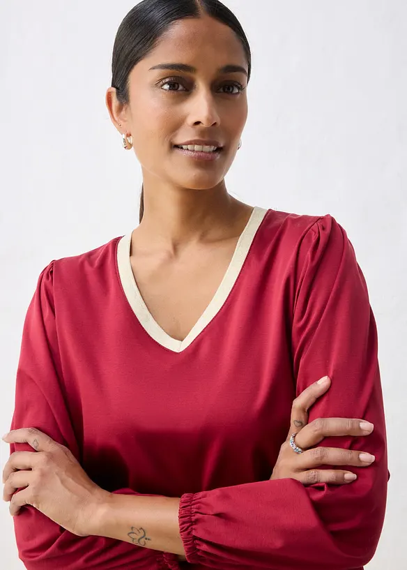 Maglia a maniche lunghe in misto cotone-seta, bonprix