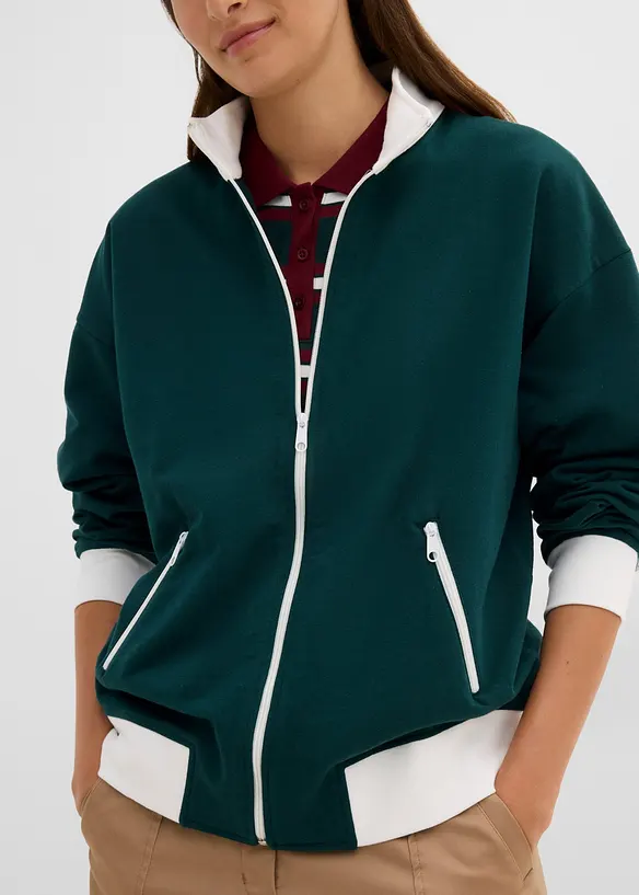 Felpa con zip in puro cotone biologico, bonprix