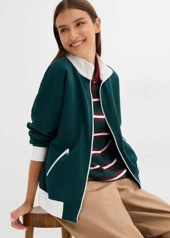 Felpa con zip in puro cotone biologico, bonprix