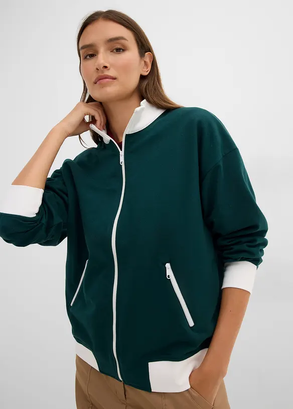 Felpa con zip in puro cotone biologico, bonprix