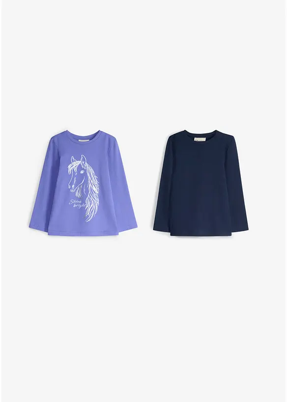 Maglia a maniche lunghe in puro cotone biologico (pacco da 2), bonprix