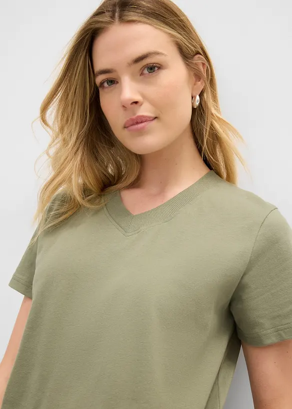 T-shirt in puro cotone biologico con scollo a V (pacco da 3), bonprix