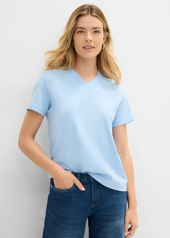 T-shirt in puro cotone biologico con scollo a V (pacco da 3), bonprix