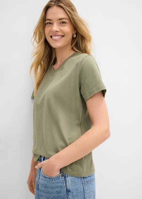 T-shirt in puro cotone biologico con scollo a V (pacco da 3), bonprix