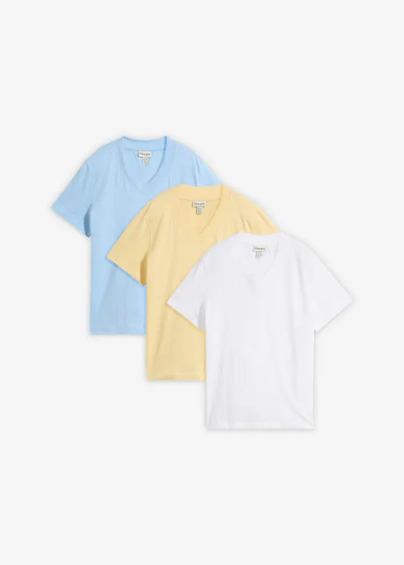 T-shirt in puro cotone biologico con scollo a V (pacco da 3), bonprix