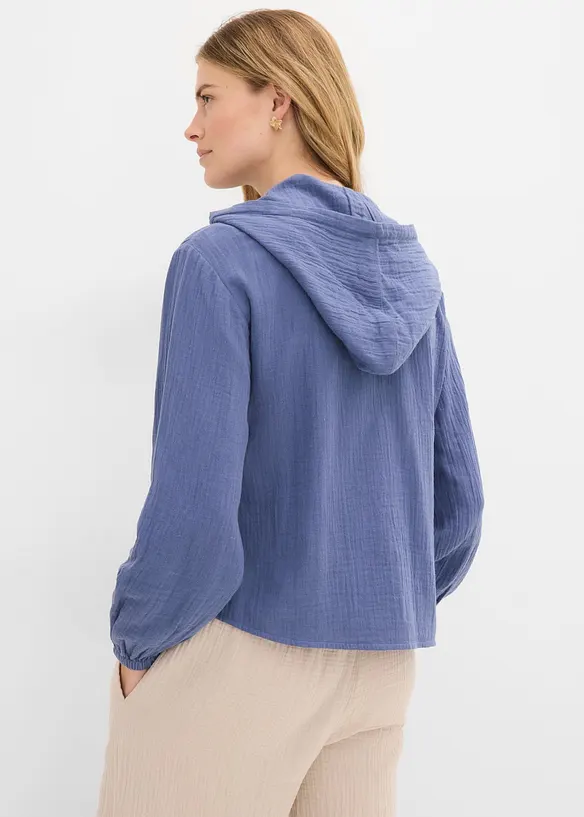 Blusa in mussola di puro cotone con cappuccio, bonprix