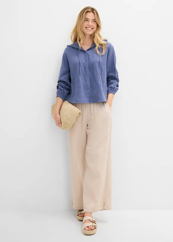 Blusa in mussola di puro cotone con cappuccio, bonprix