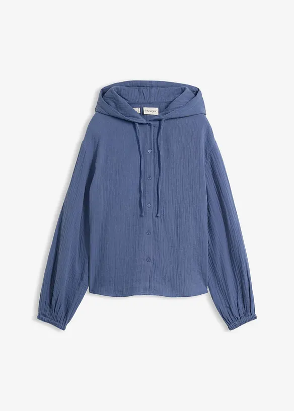 Blusa in mussola di puro cotone con cappuccio, bonprix