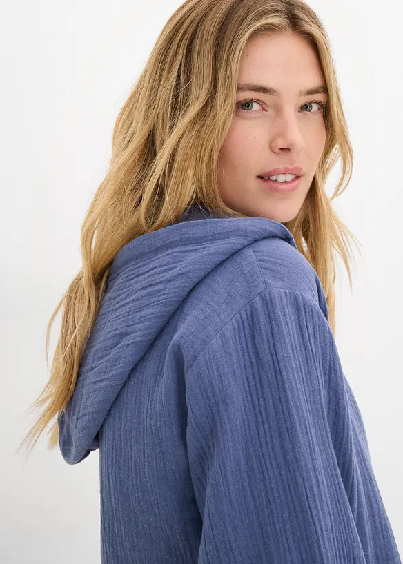 Blusa in mussola di puro cotone con cappuccio, bonprix