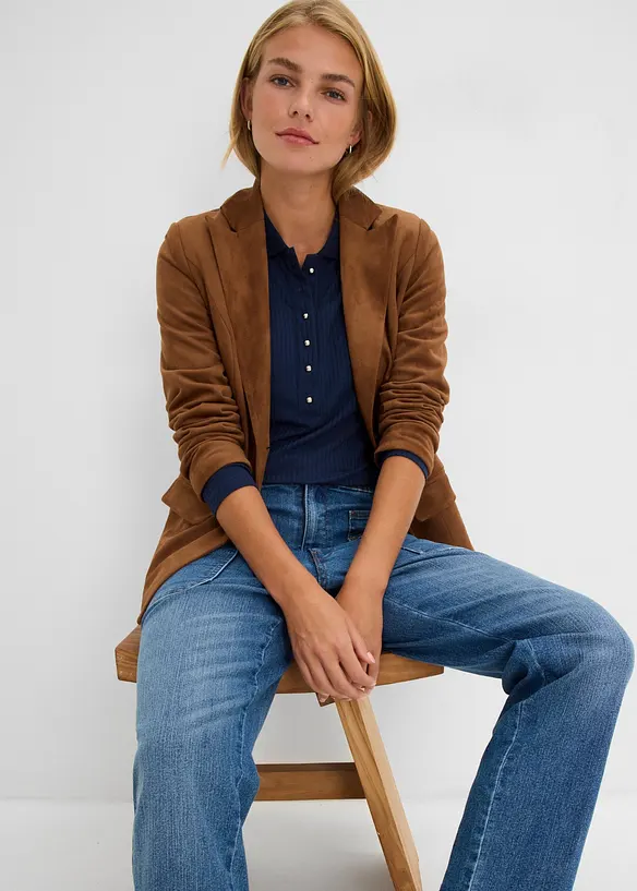 Jeans straight cropped, vita alta, bonprix