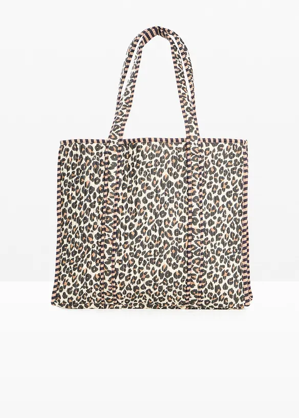 Borsa shopper reversibile in cotone con stampa leopardata, bonprix