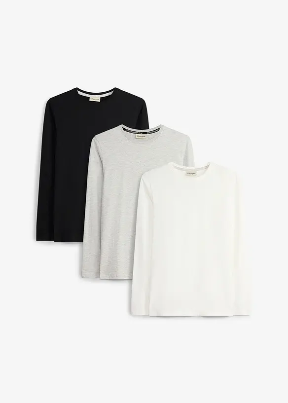 Maglia a maniche lunghe con cotone biologico (pacco da 3), bonprix