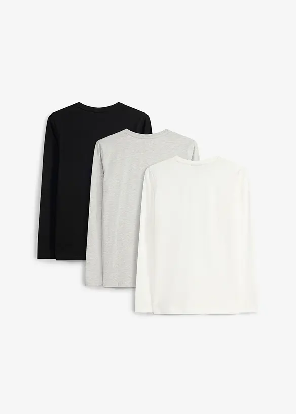 Maglia a maniche lunghe con cotone biologico (pacco da 3), bonprix