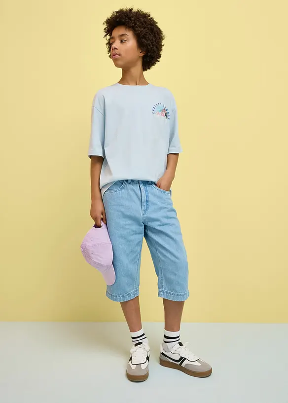 Bermuda di jeans lunghi con vita regolabile, loose fit, bonprix