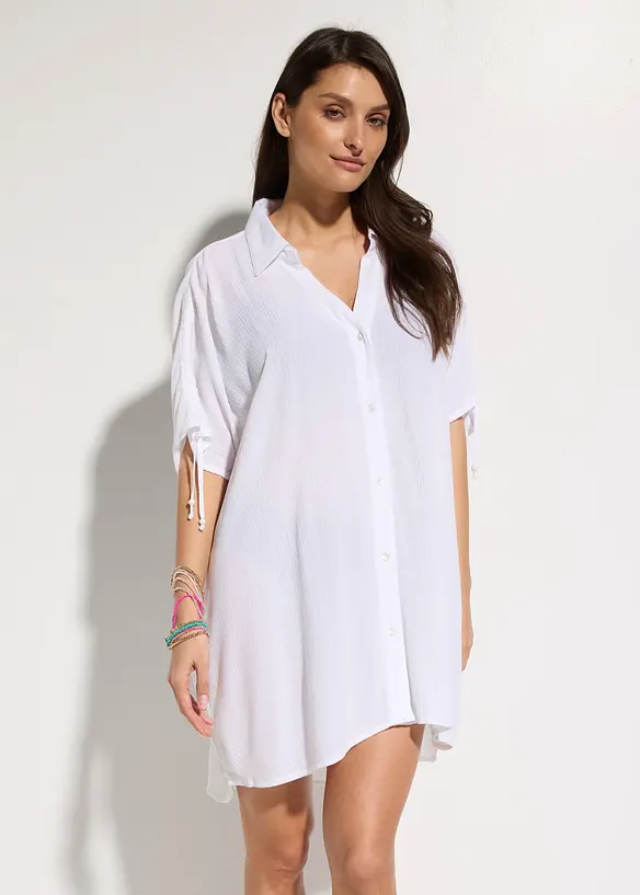 Camicia da spiaggia oversize in crinkle operato, bonprix