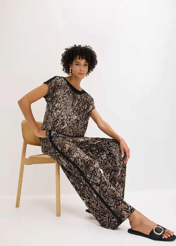 Pantaloni in jersey con bande di satin, bonprix