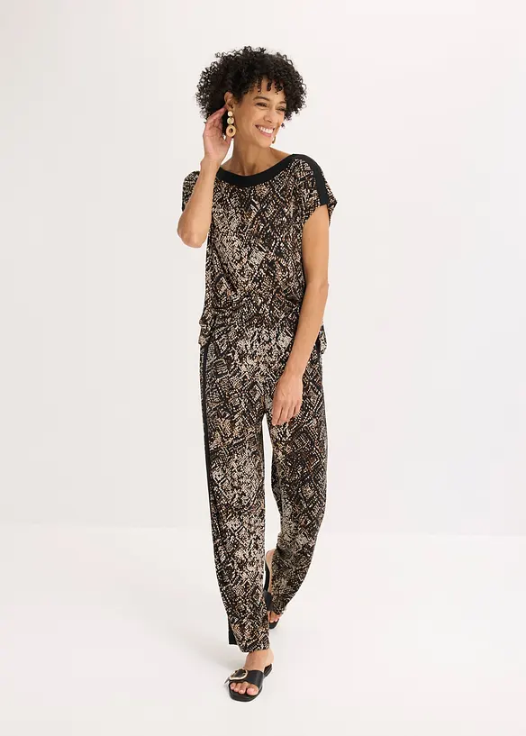 Pantaloni in jersey con bande di satin, bonprix