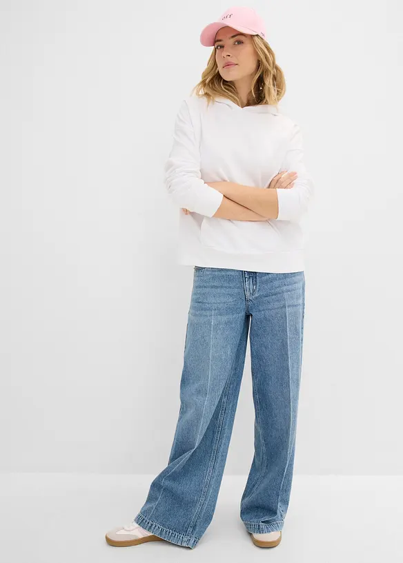 Felpa oversize in misto cotone morbido con cappuccio, bonprix