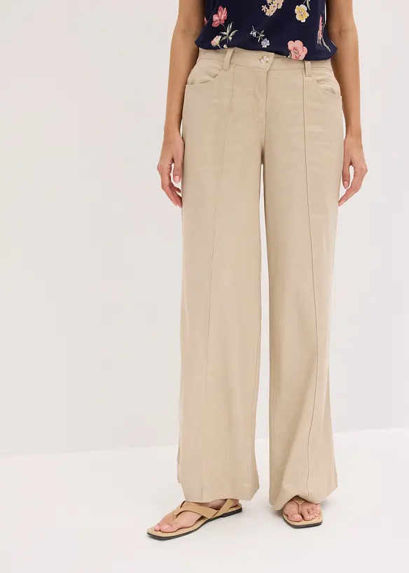 Pantaloni a palazzo in misto lino fresco e leggero, bonprix