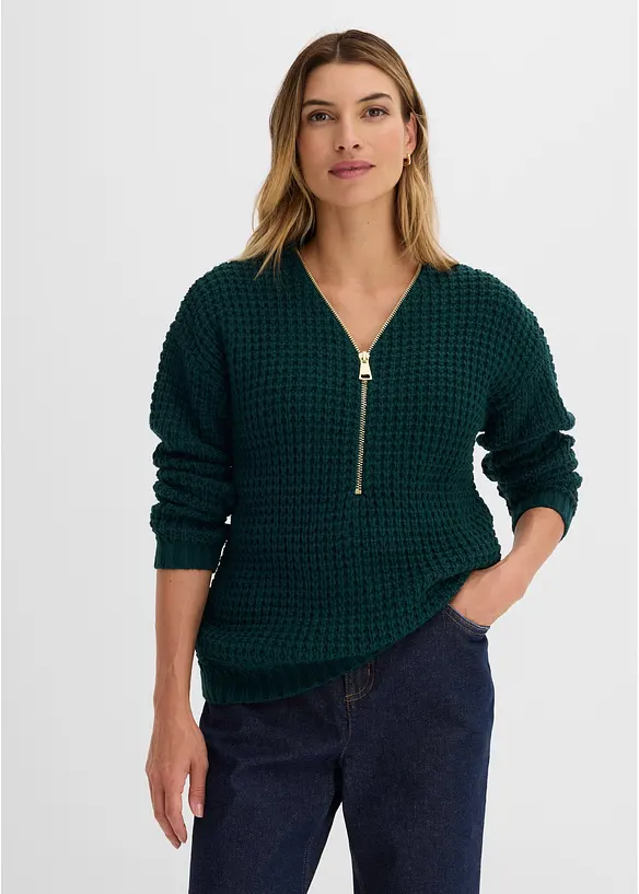 Maglione in filato grosso con cerniera, bonprix