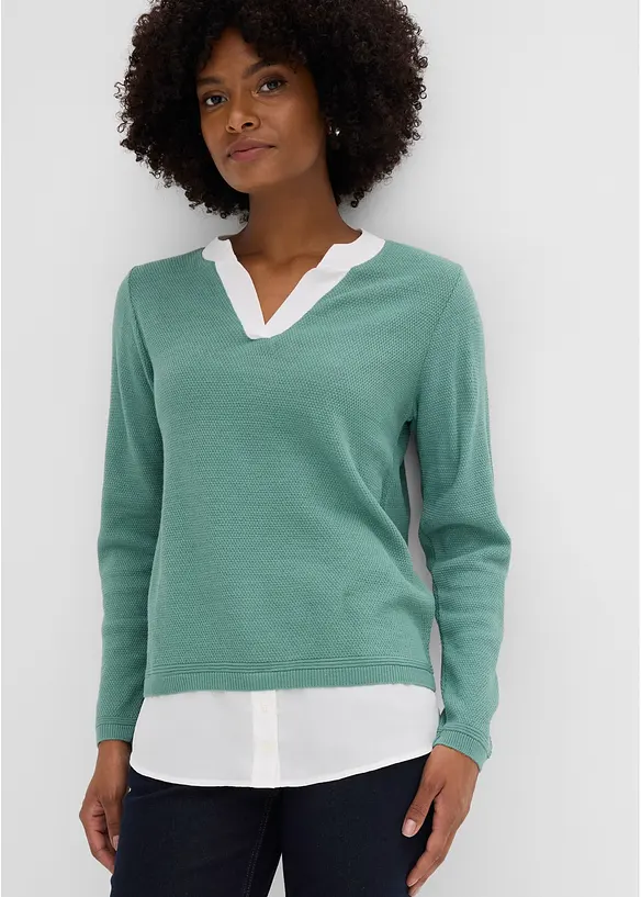Maglione in filato fine con inserti effetto camicia, bonprix