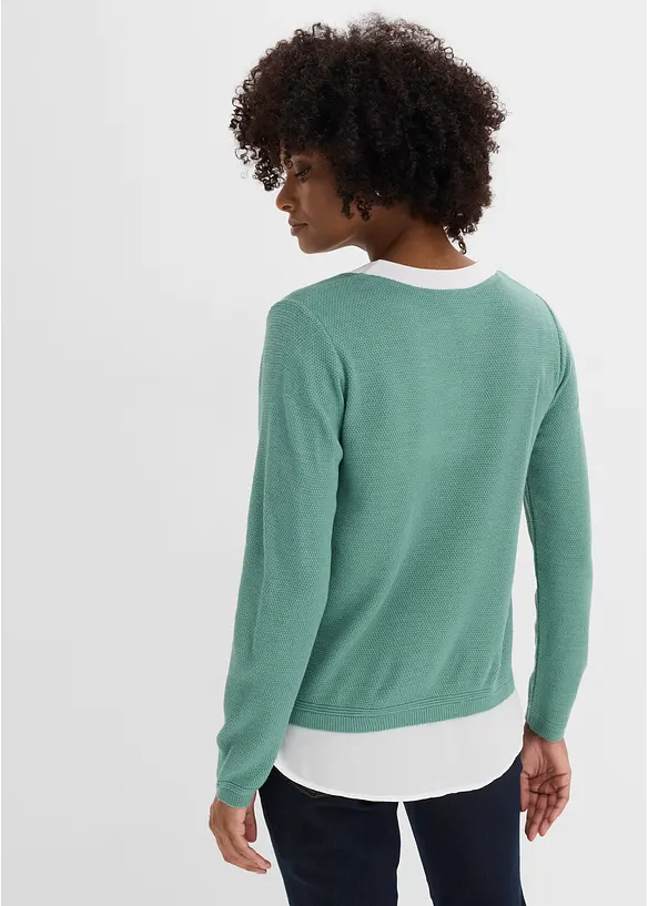 Maglione in filato fine con inserti effetto camicia, bonprix